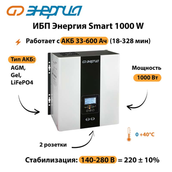 ИБП Энергия Smart 1000W - ИБП и АКБ - Энергия ИБП Smart - . Магазин оборудования для автономного и резервного электропитания Ekosolar.ru в Владивостоке