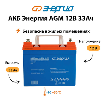 Аккумулятор для ИБП Энергия AGM 12v 33Ah - ИБП и АКБ - Аккумуляторы - . Магазин оборудования для автономного и резервного электропитания Ekosolar.ru в Владивостоке