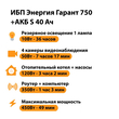 ИБП Энергия Гарант 750 + Аккумулятор S 40 Ач - 12В (450Вт - 49мин) - ИБП и АКБ - ИБП для котлов - . Магазин оборудования для автономного и резервного электропитания Ekosolar.ru в Владивостоке