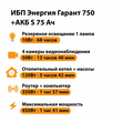 ИБП Энергия Гарант 750 + Аккумулятор S 75 Ач - 12В (450Вт - 91мин) - ИБП и АКБ - ИБП для котлов - . Магазин оборудования для автономного и резервного электропитания Ekosolar.ru в Владивостоке